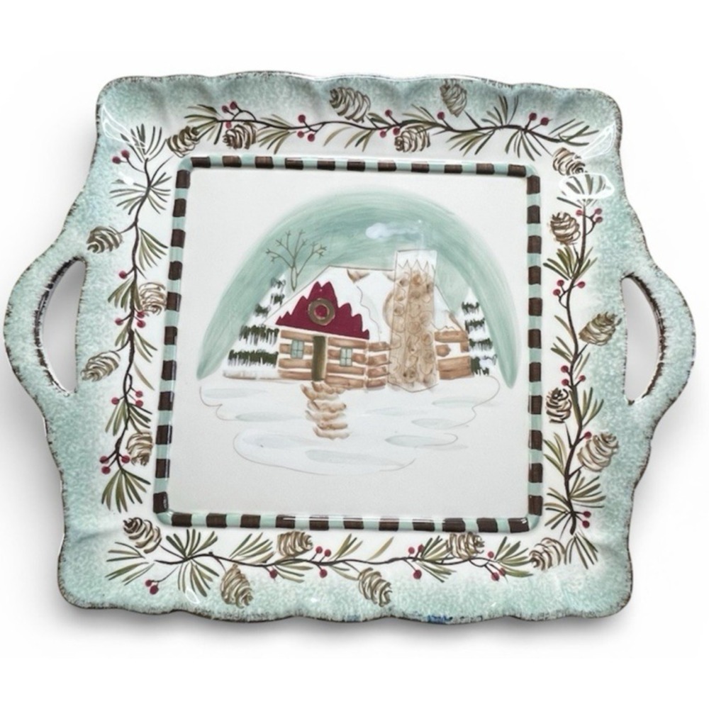 Winter Lodge by Jay 2008 Holiday Christmas Themed Large Platter 17x14" Handles